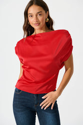 Red Satin Off-Shoulder Blouse